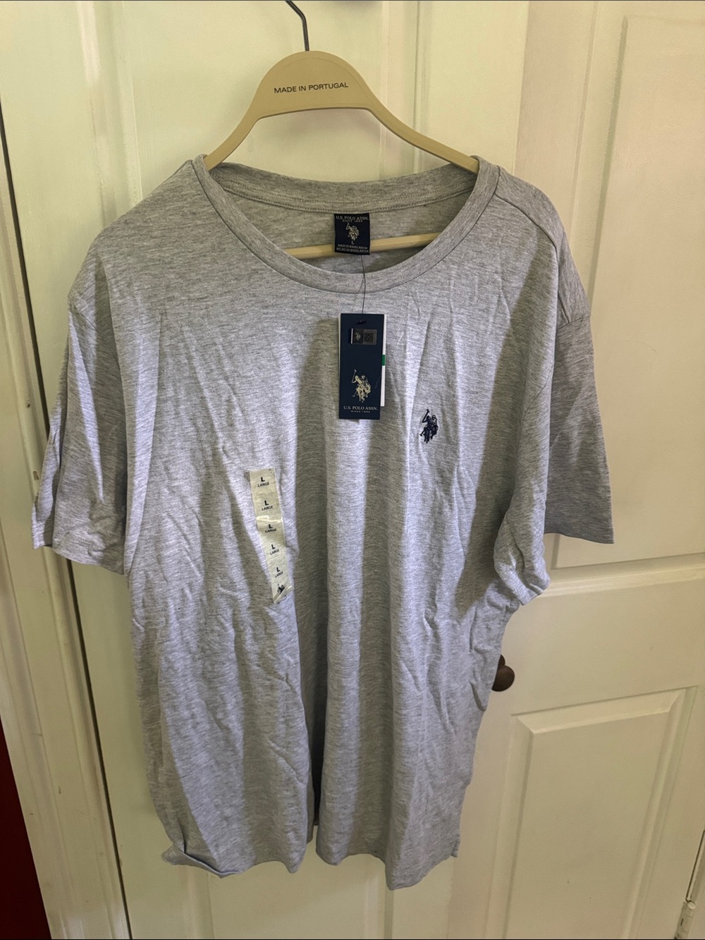 U.S. Polo Assn. Men's Short Sleeve Crew Tee - Light Gray with Navy Logo